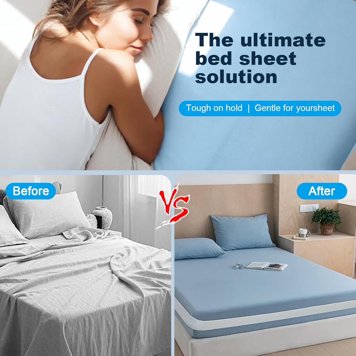 Premium Adjustable Bed Sheet Clips with Elastic Straps and Clips