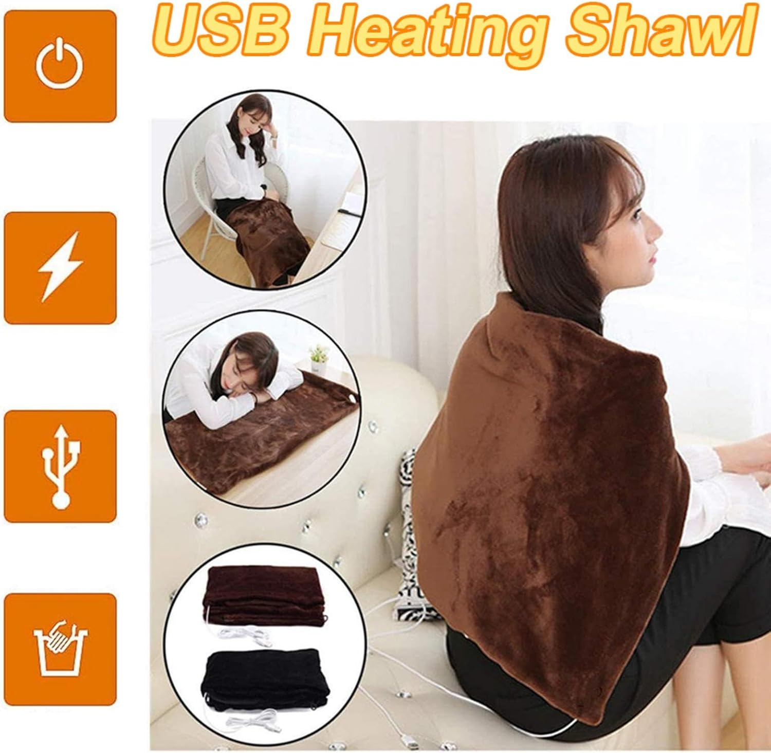USB Heated Shawl Blanket with 3-Section Temperature Control