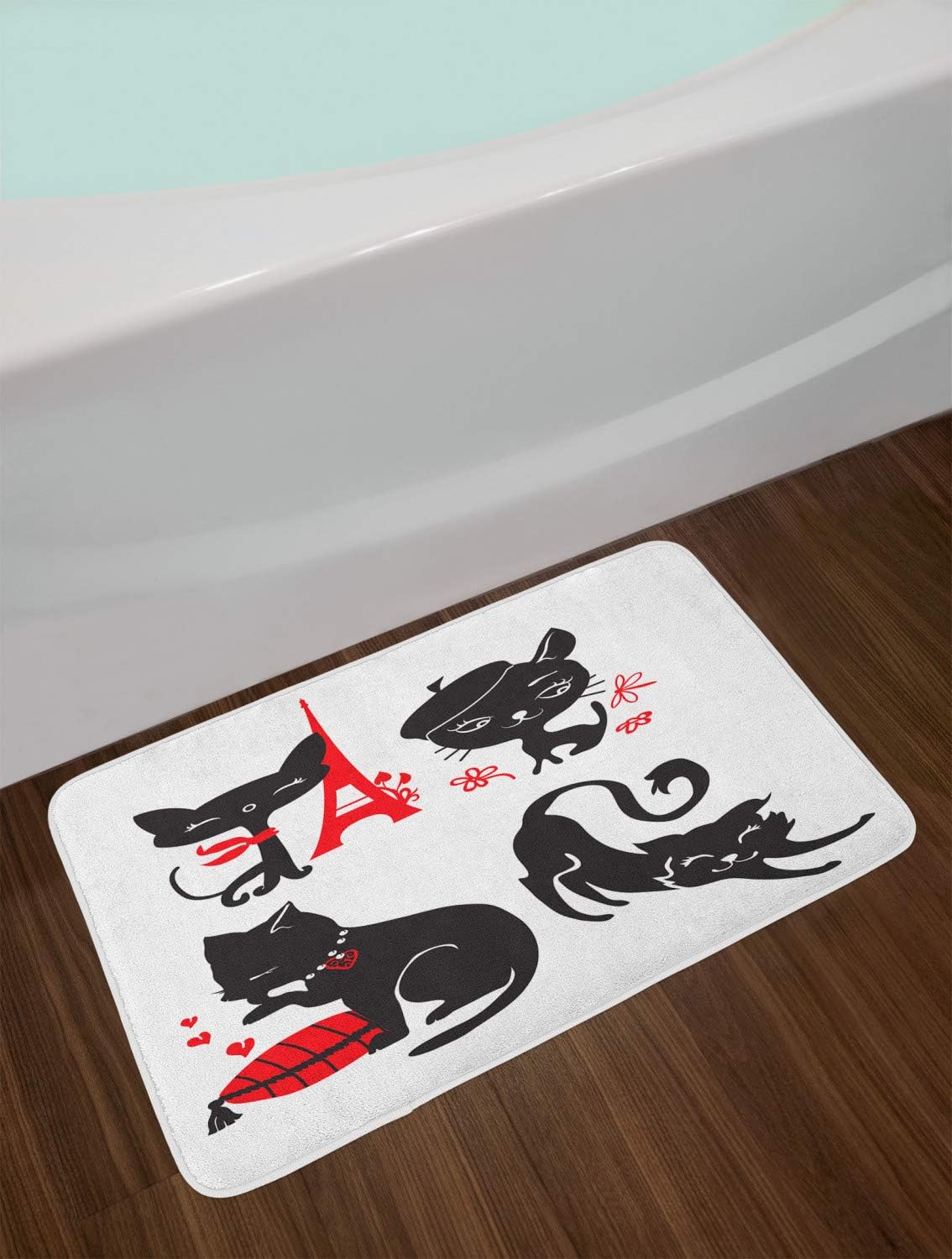 Ambesonne Cat and Mouse Bath Mat with Parisian Design