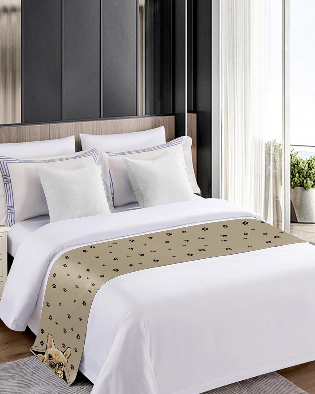 Cute Dog Paw Bed Runner Scarf for King Size Bed