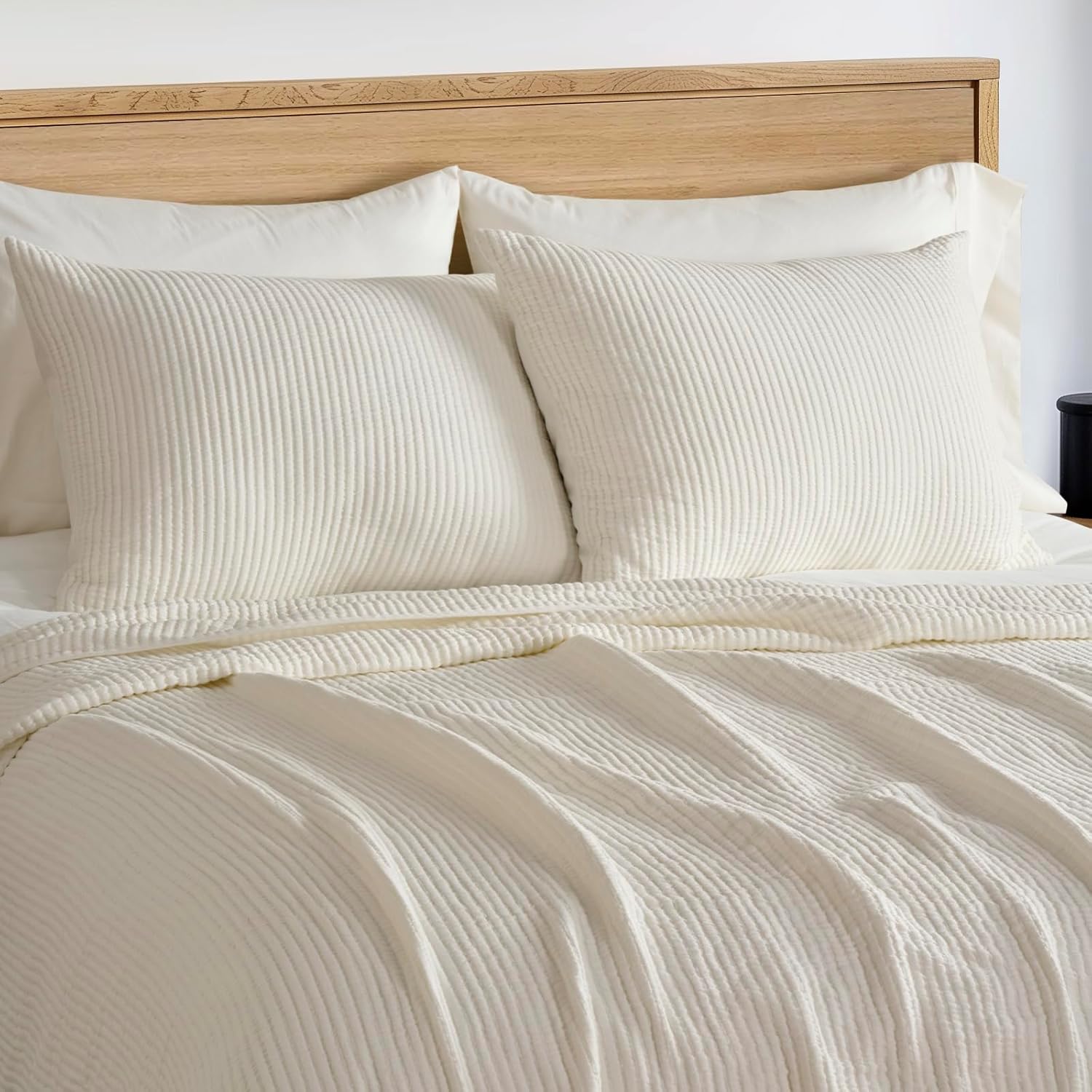 EvergraceHome Cotton Coverlet Set Full Queen 3 Pieces Eggshell Cream