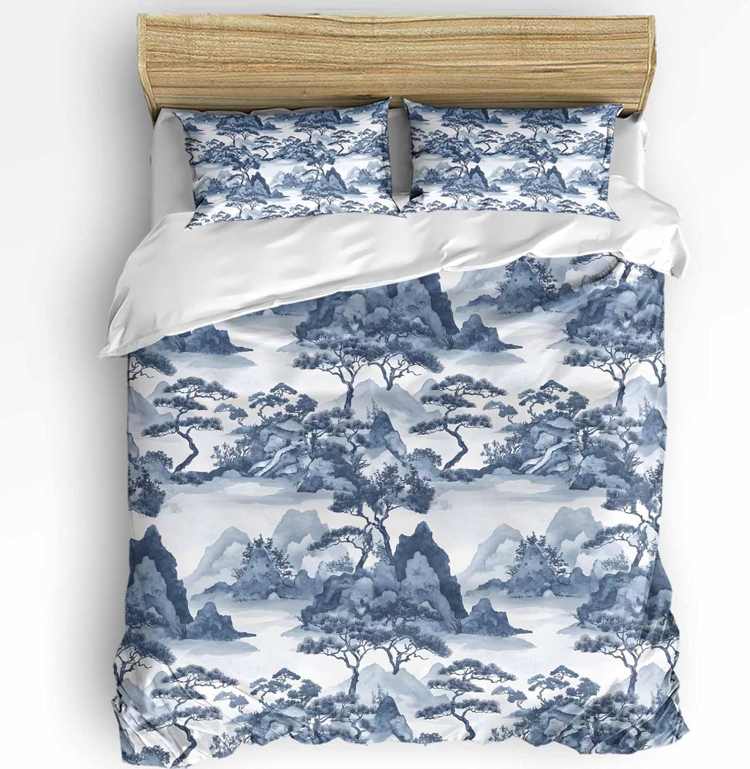 Boanket 3-Piece Queen Duvet Cover Set with Zipper Retro Garden Landscape