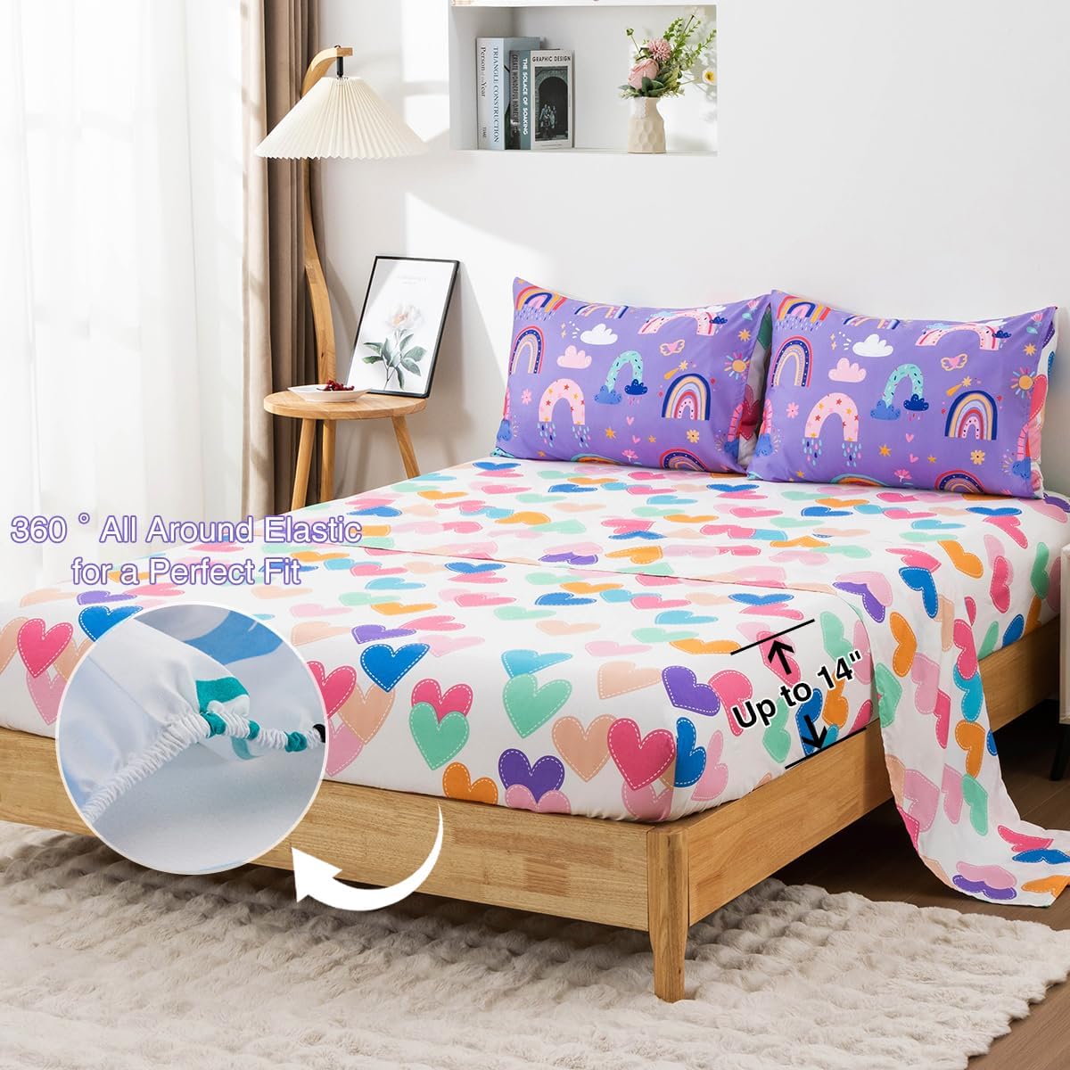 Holawakaka Boho Rainbow Twin Comforter Set with Sheets
