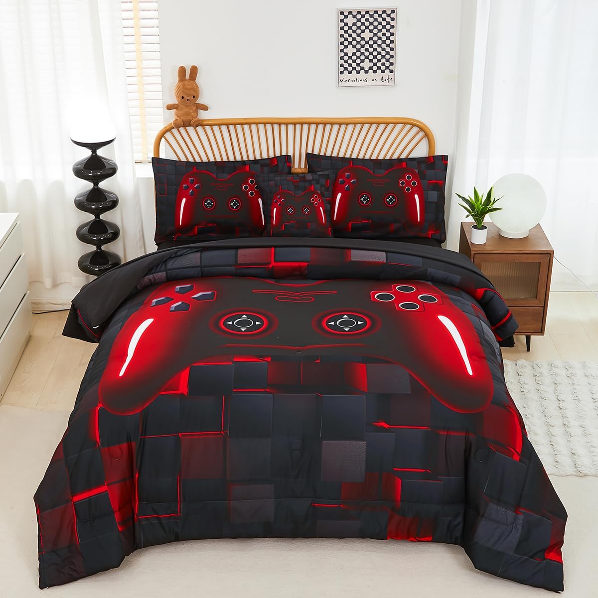 PERFEMET Boys Gaming Bedding Set Twin 6-Piece