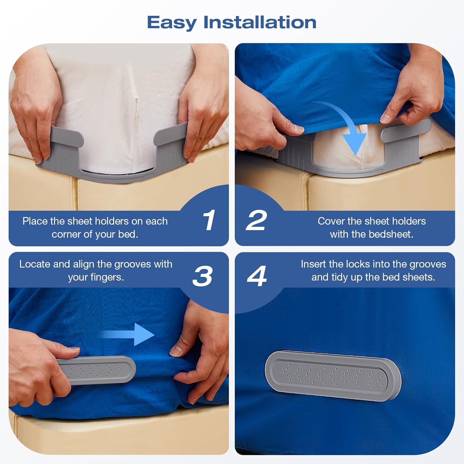EDCREATY Bed Sheet Holder with Lock Straps - Grey