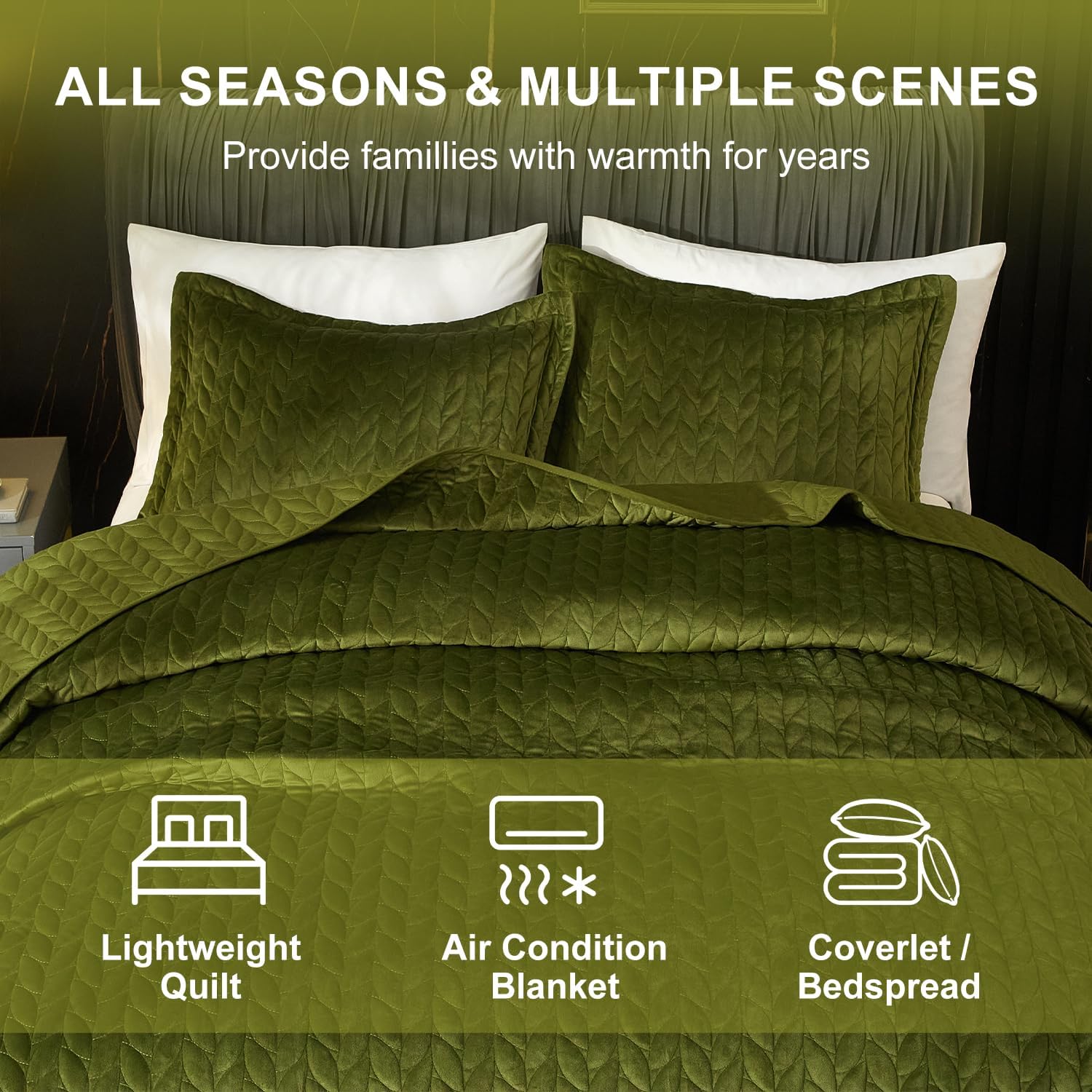 Ivellow Velvet Quilt Set Queen Size 3Pcs Luxury Comforter Bedspread