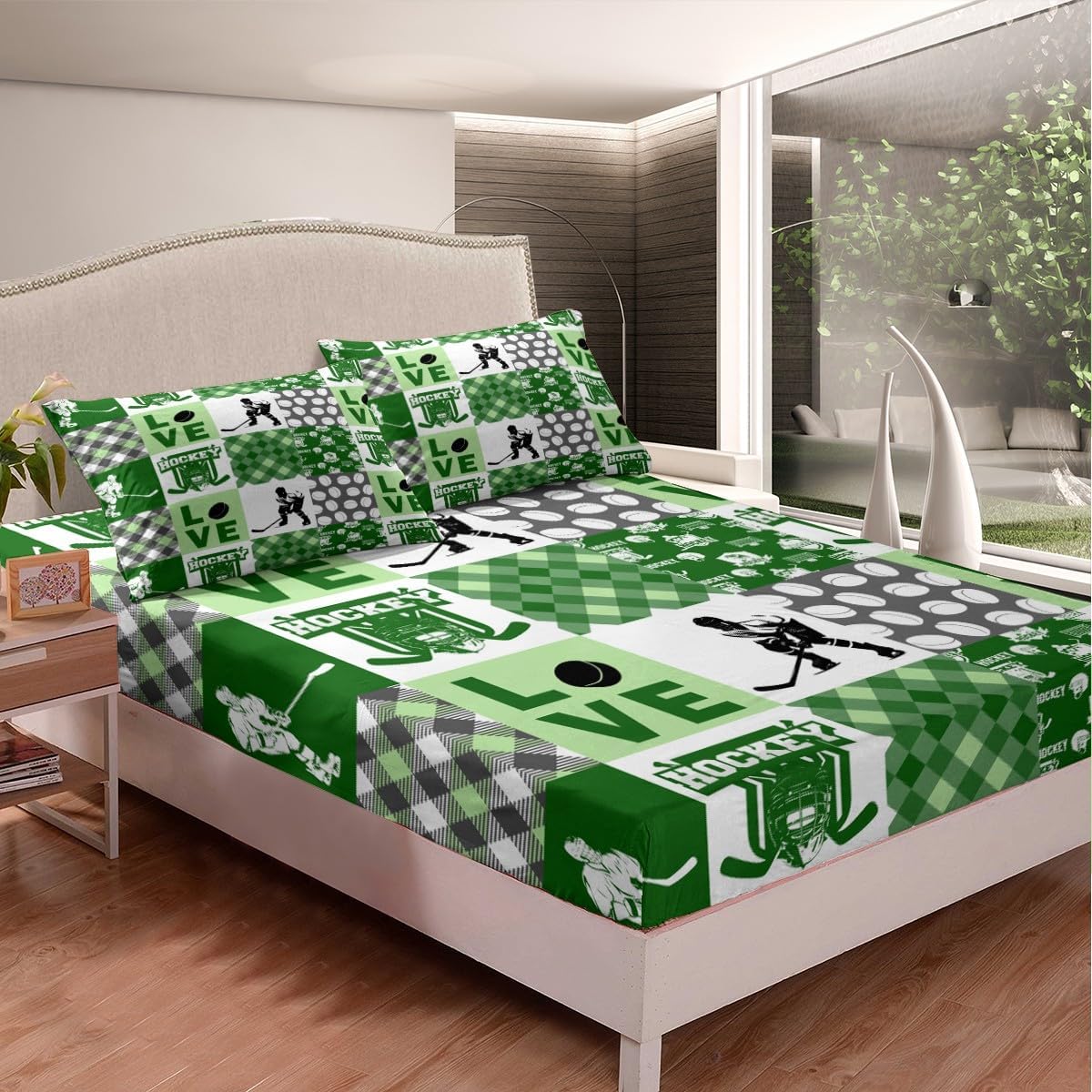 Erosebridal Ball Sports Hockey Twin Bed Sheet Set Green