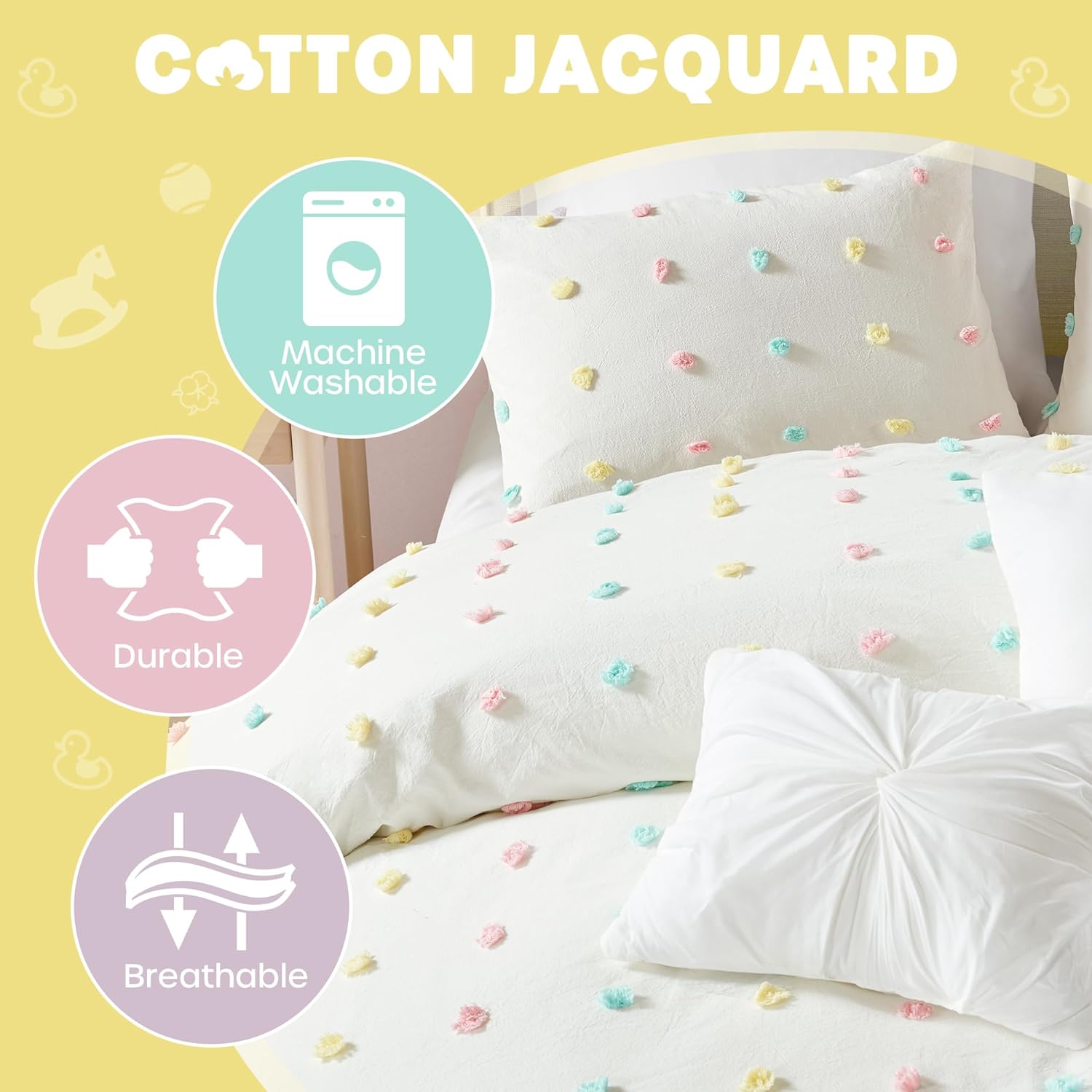 Callie Cotton Jacquard Comforter Set for Kids 5 Piece Ivory