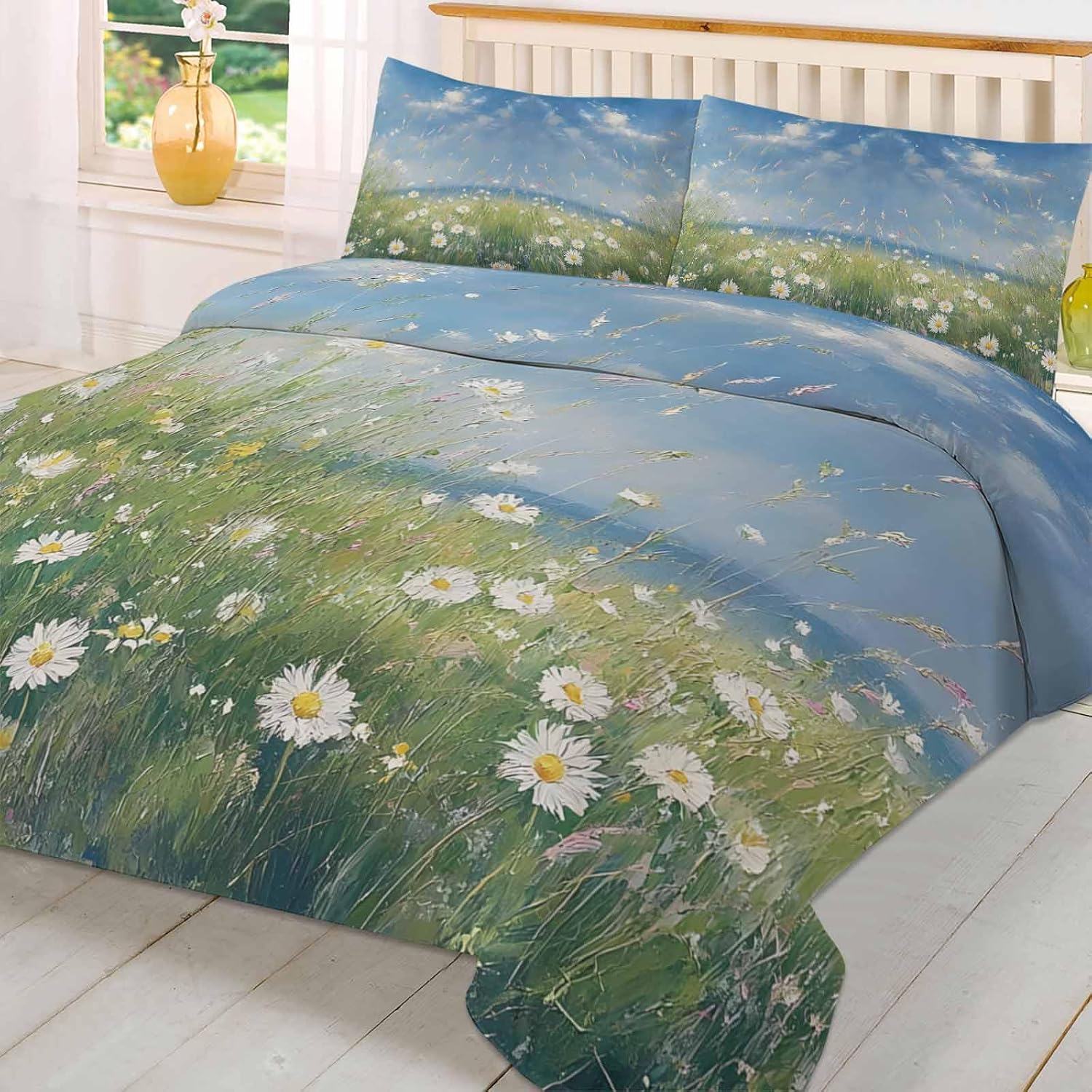 3 Piece Queen Duvet Cover Set with Zipper Spring Floral Art Design