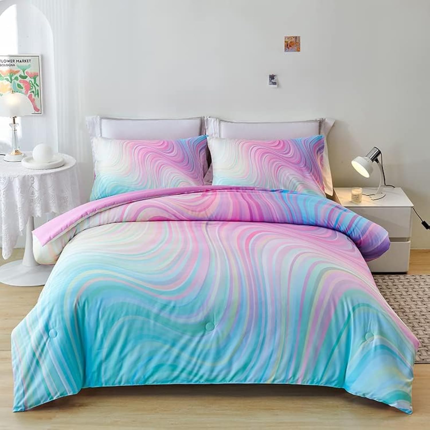 Helloosuu Comforter Set for Girls with Rainbow Design