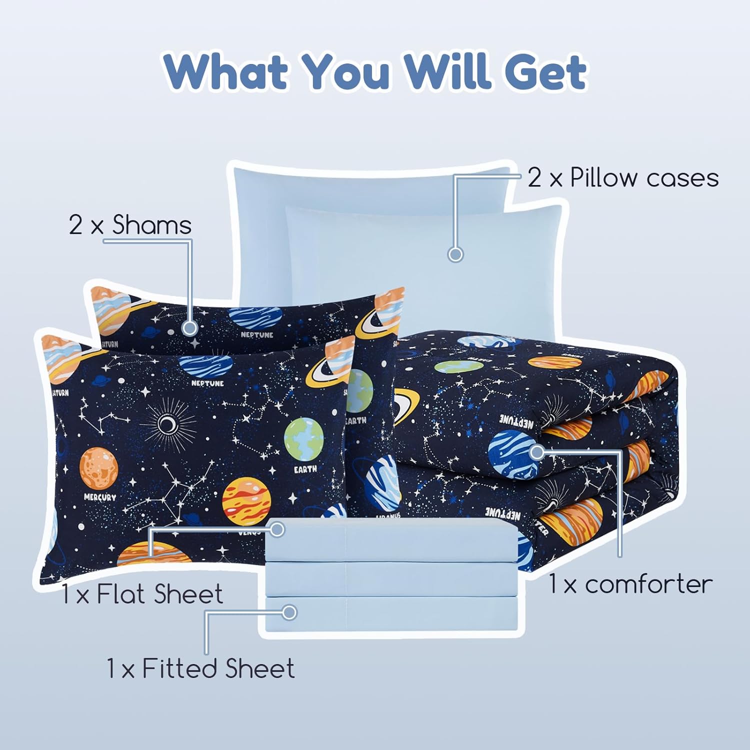 7-Piece Glow in the Dark Comforter Set for Boys