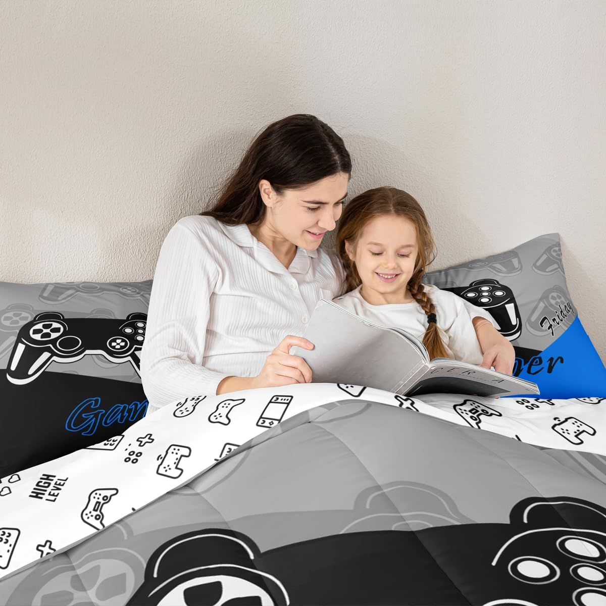 Feelyou Gaming Comforter Set for Boys Blue Black Grey