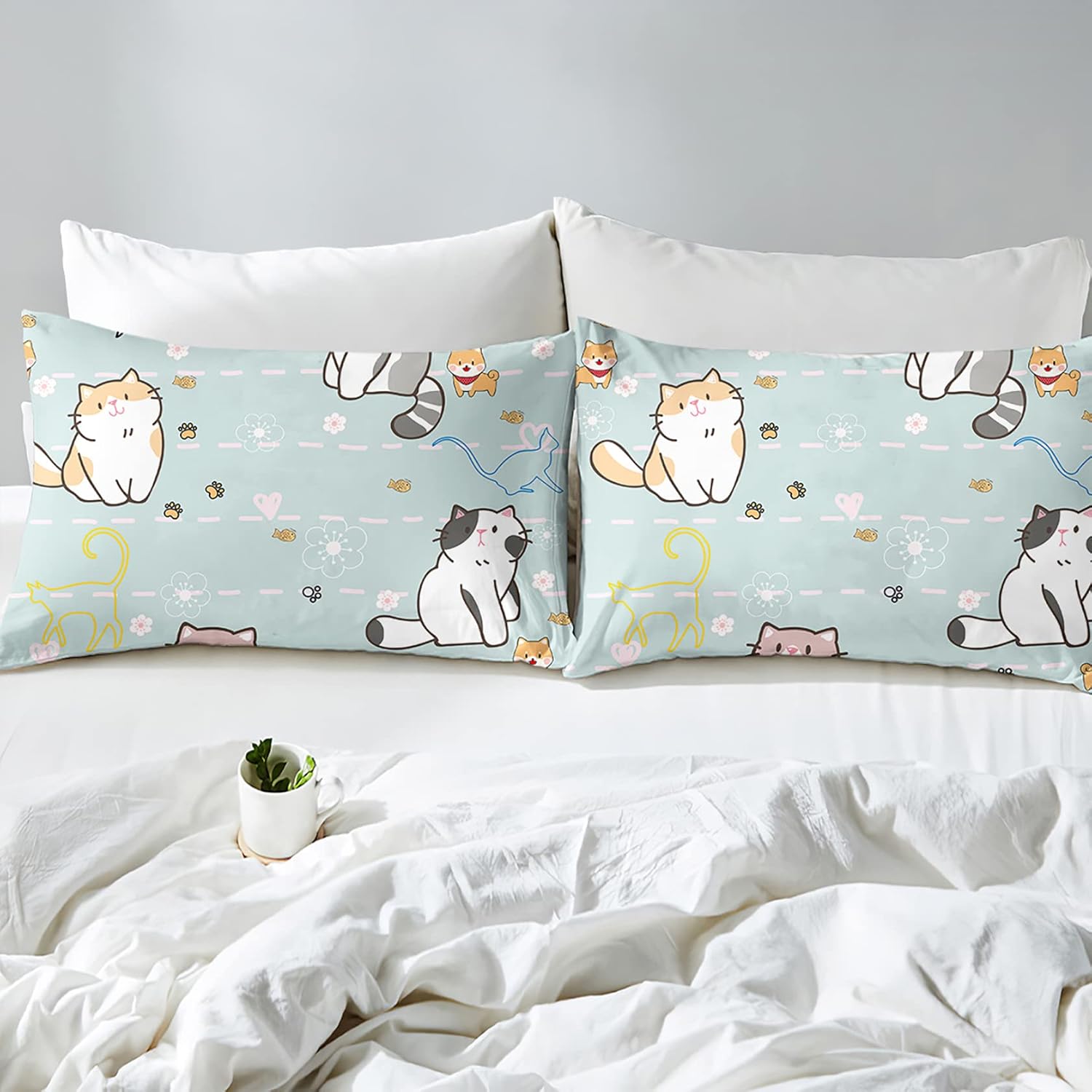 Kossmjx Cat Bedding Set Twin Size with Pillowcase