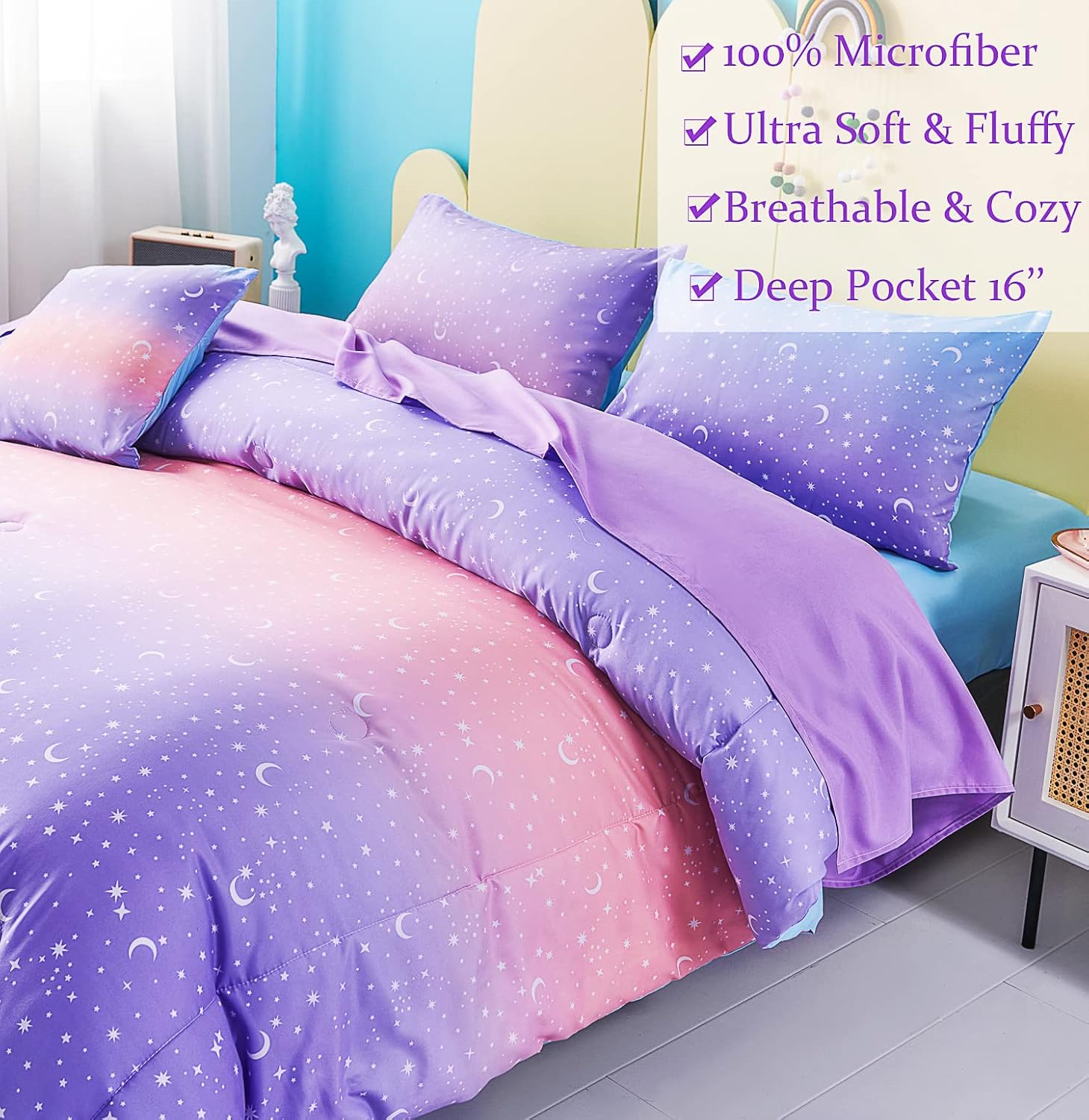 URBONUR Gradient Comforter Set for Girls 6Pcs
