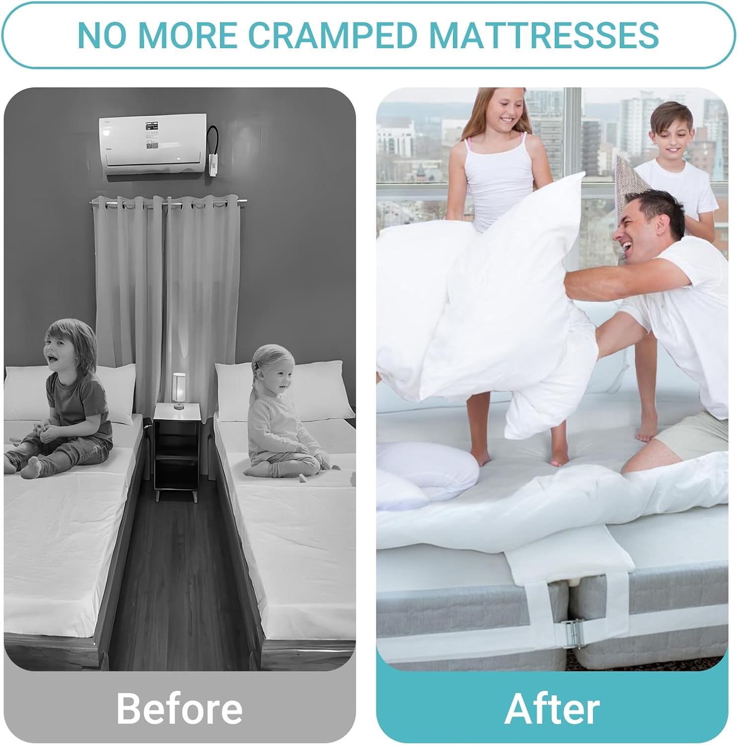 Adjustable Bed Connector Bridge Kit with Memory Foam Pad
