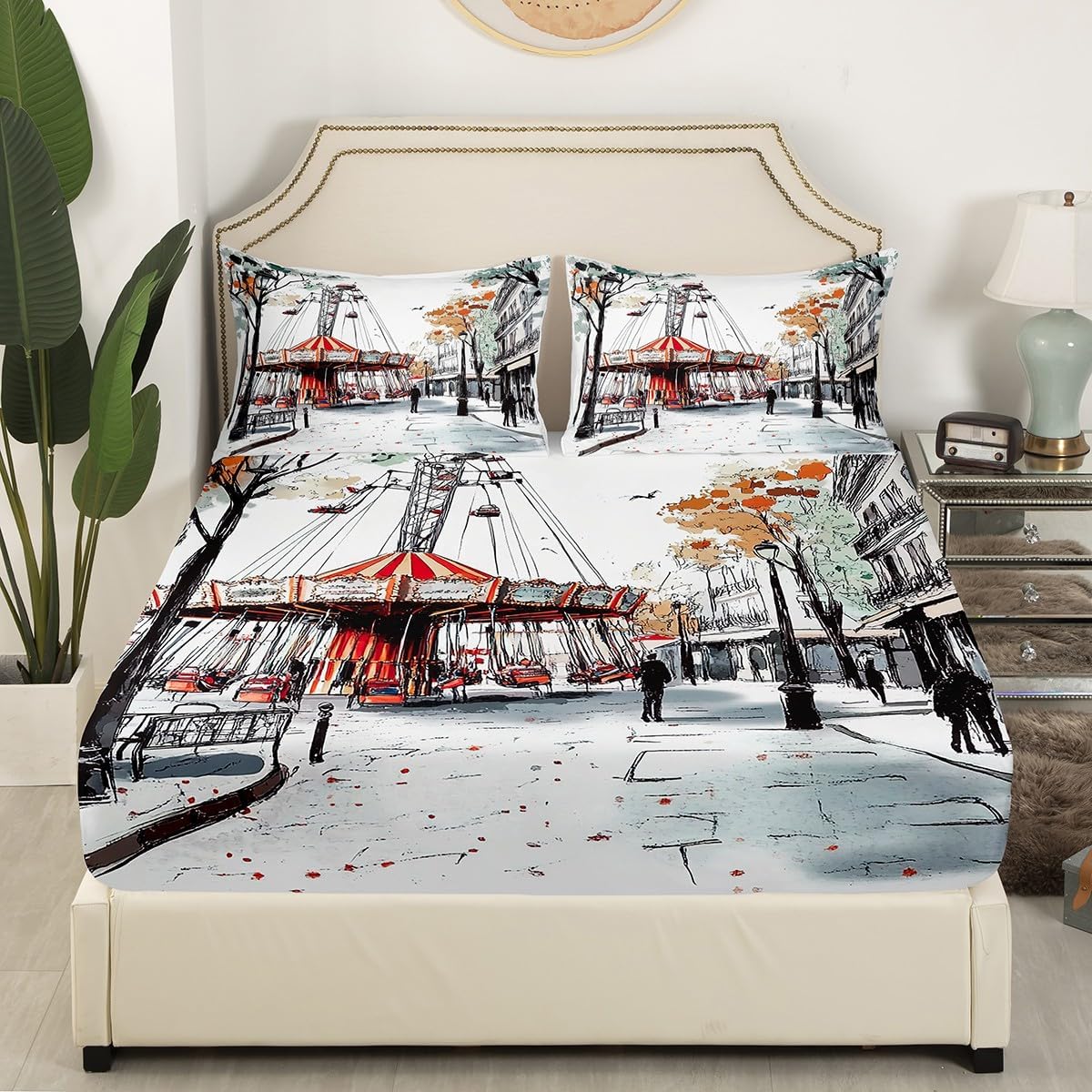 Erosebridal Carousel Fitted Sheet Twin Set
