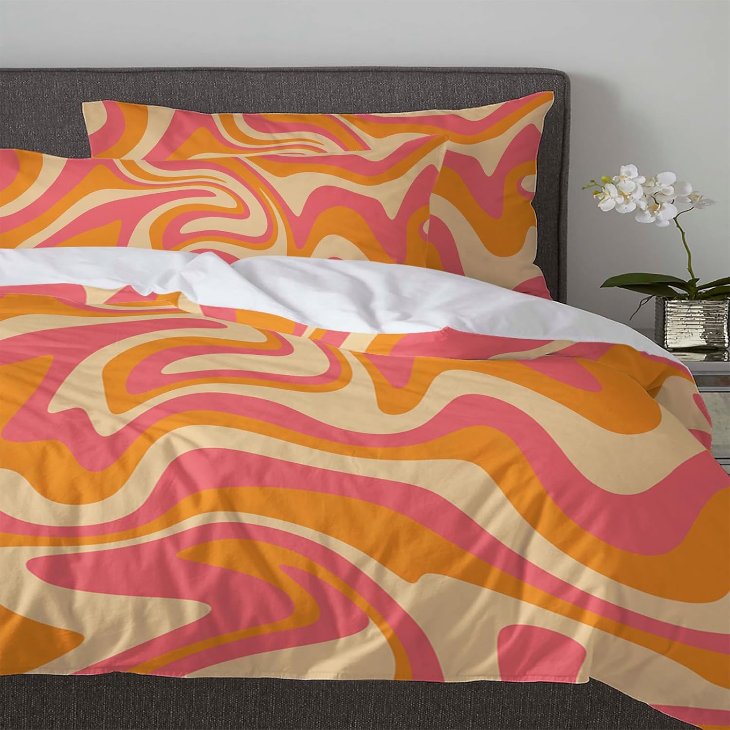 Pink Burnt Orange Twin Duvet Cover Set with Pillow Cases