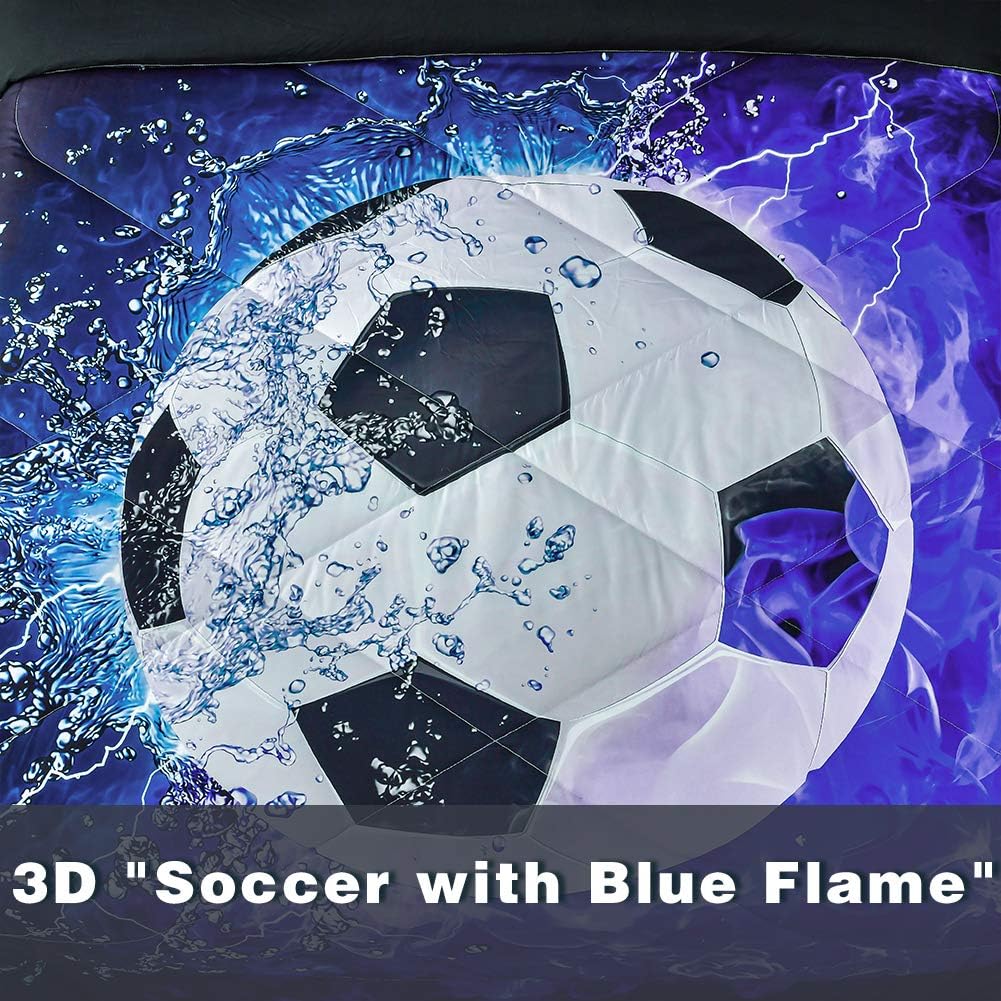 Andency Soccer Comforter Twin Set 2PC Blue Flame