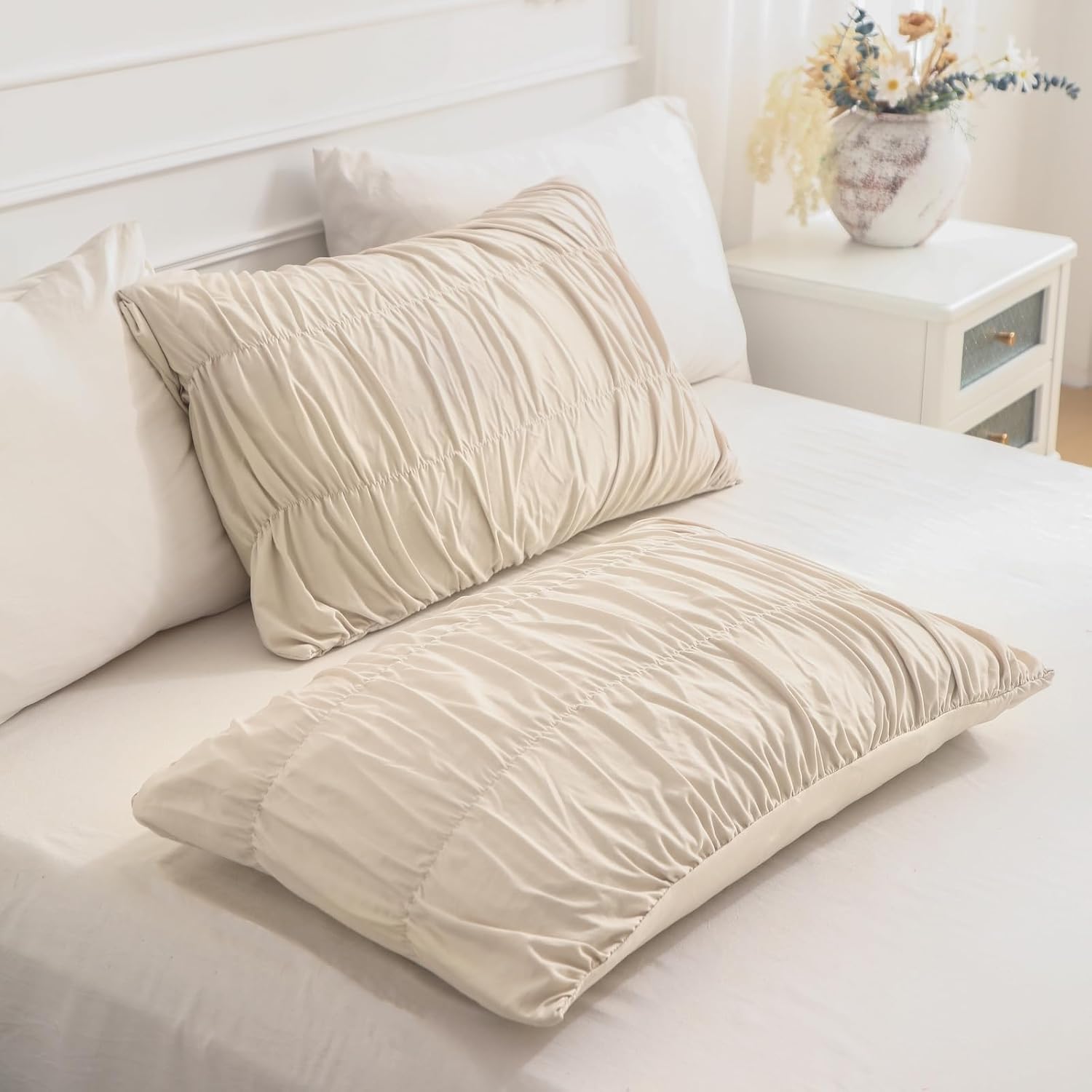 QSH Ruched Pillowcases Queen Size Set of 2