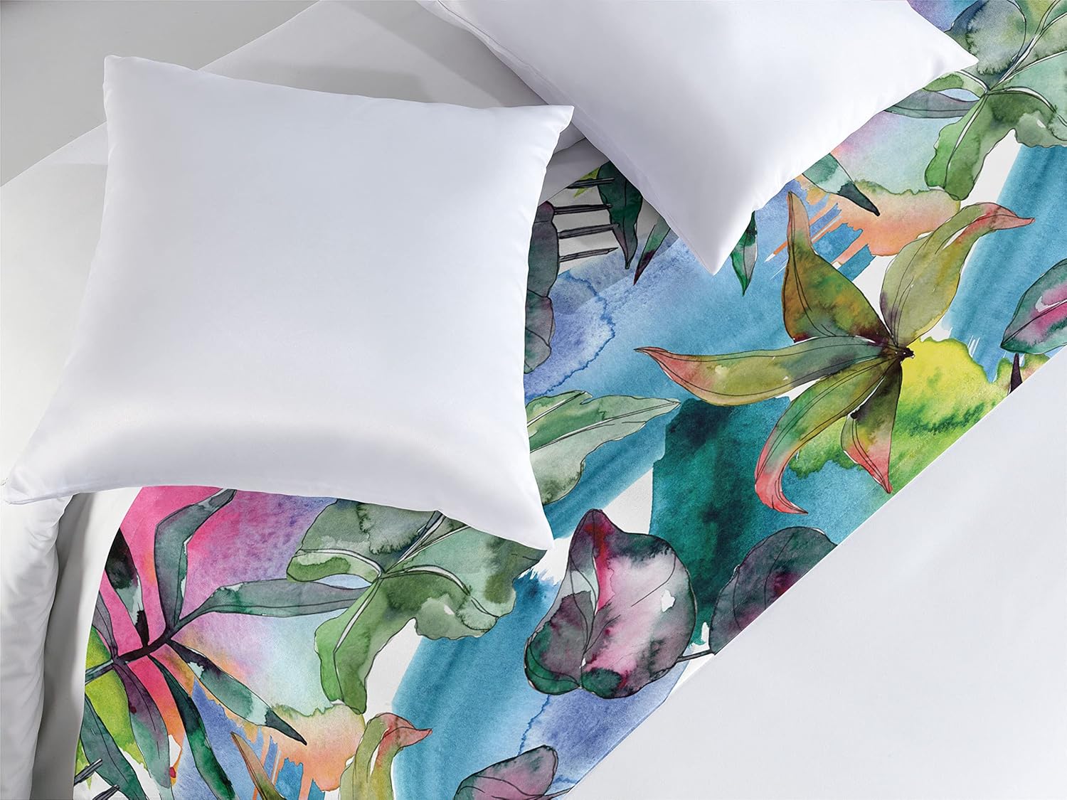 Ambesonne Leaf Print King Bed Runner Green Blue and Pink