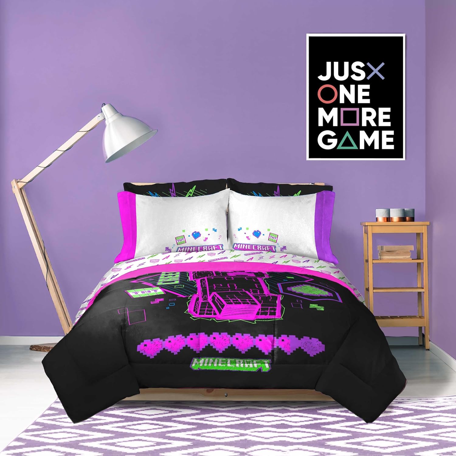 Minecraft Comforter Set - 7 Piece Neon Kids Bedding