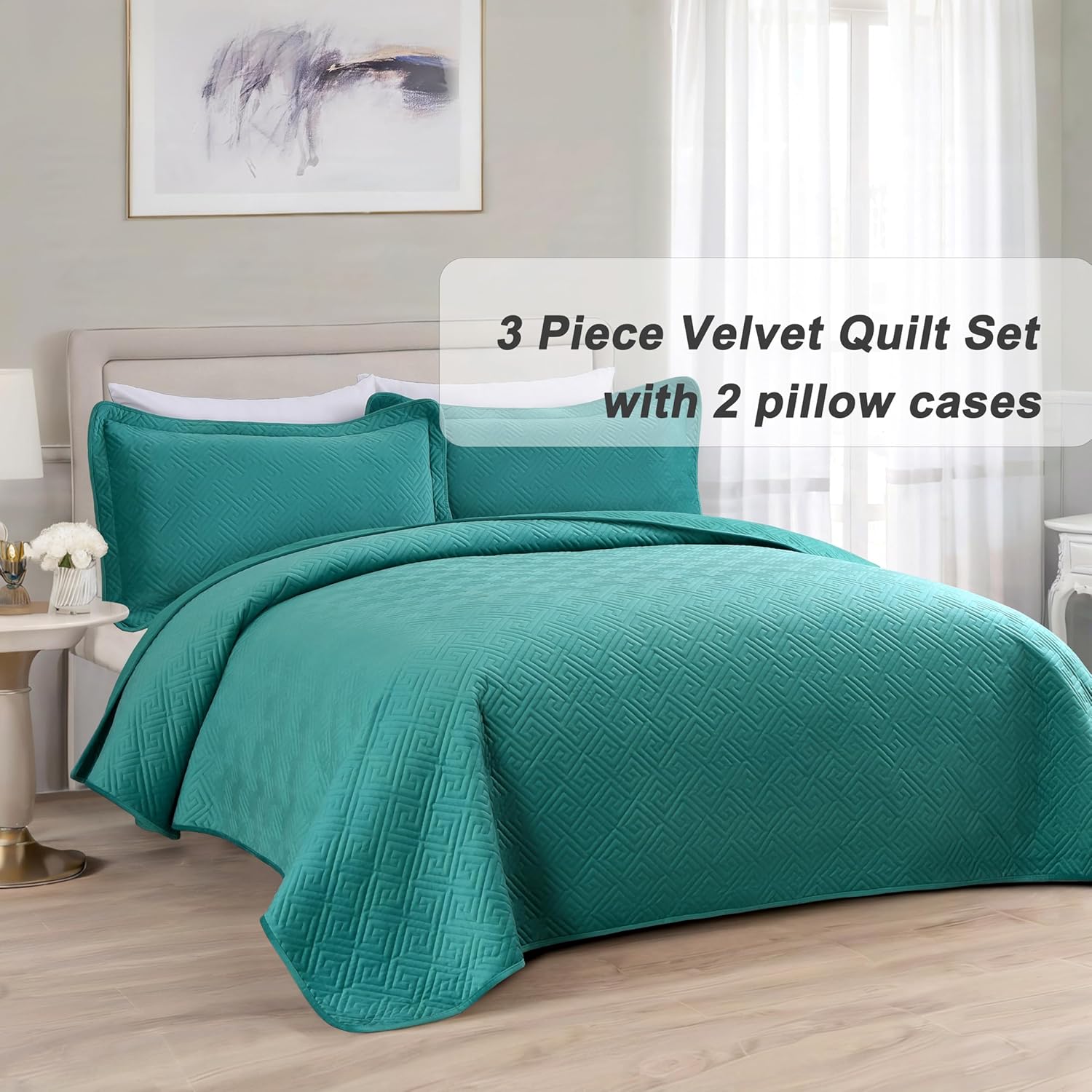 Asuexpect 3 Piece King Size Velvet Quilt Set