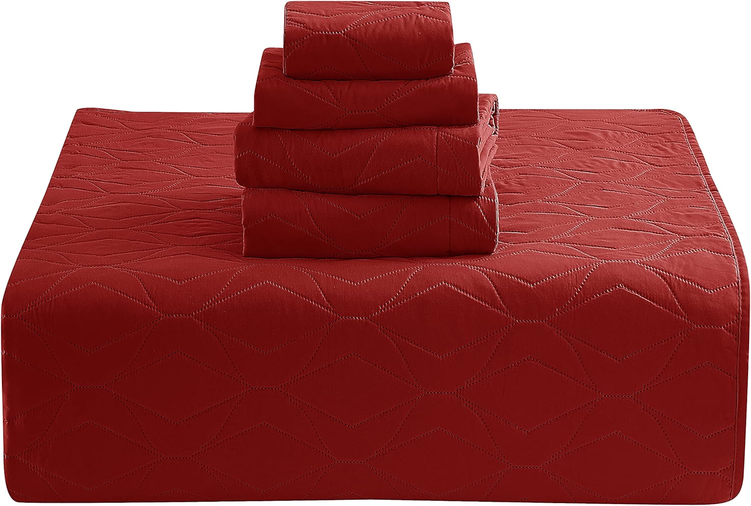 Clara Clark Queen Quilt Set - 7 Piece Burgundy Bedspread with Pillow Shams