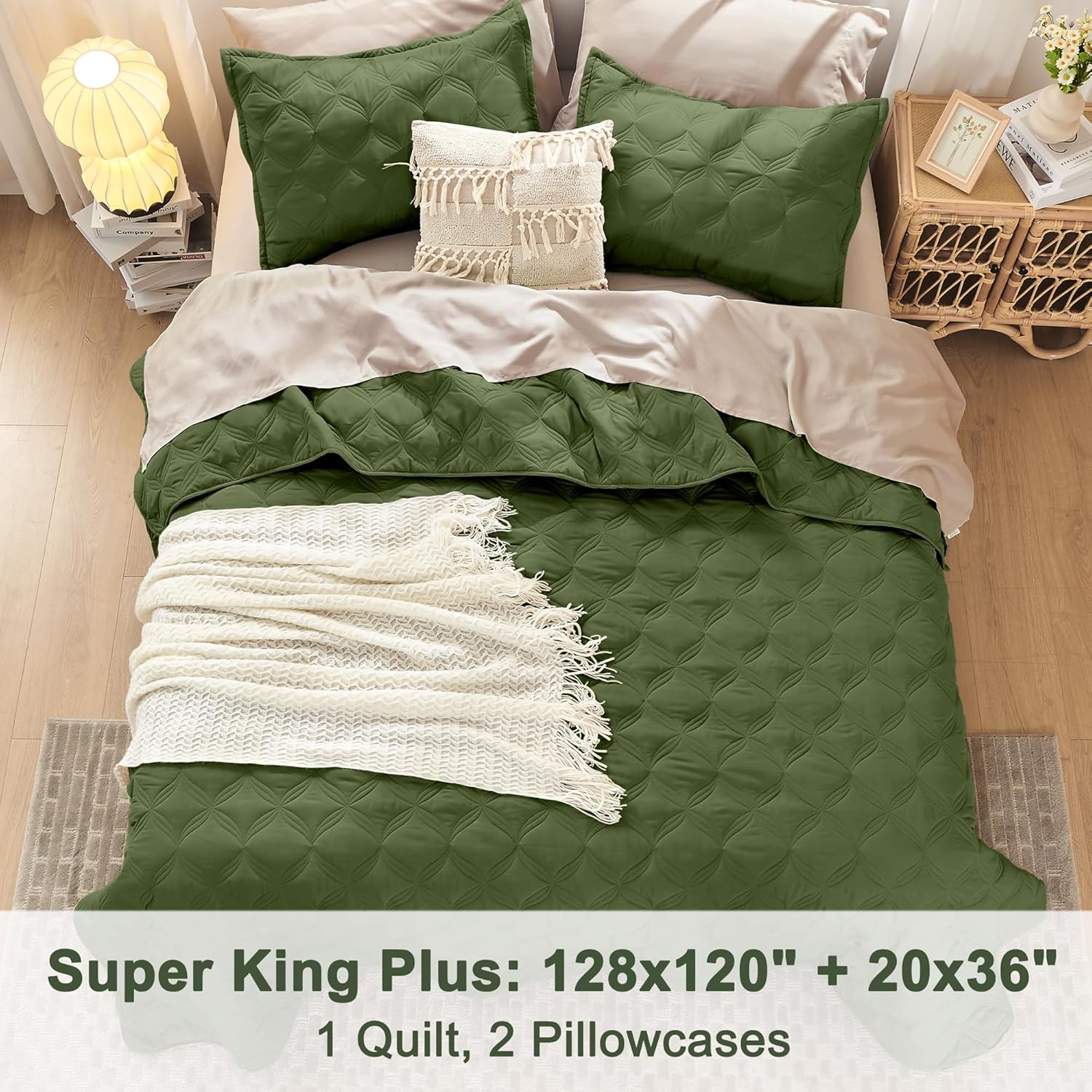 Litanika Super King Olive Green Quilt Set 3 Piece
