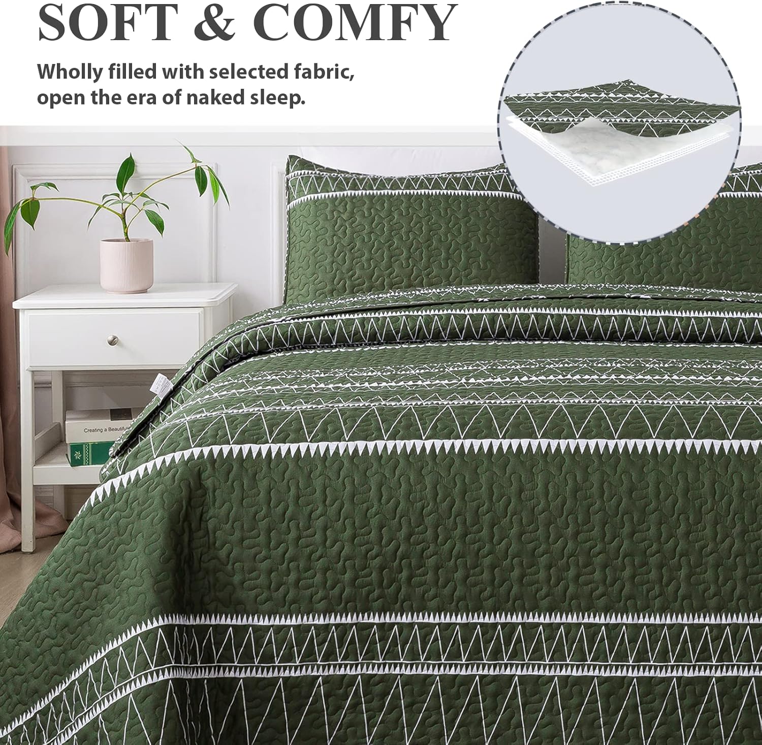 Andency Green Quilt Set California King 3Pcs