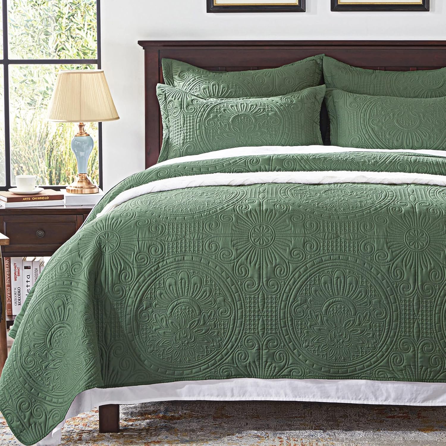 Anluoer Quilt Set Olive Green Embossed