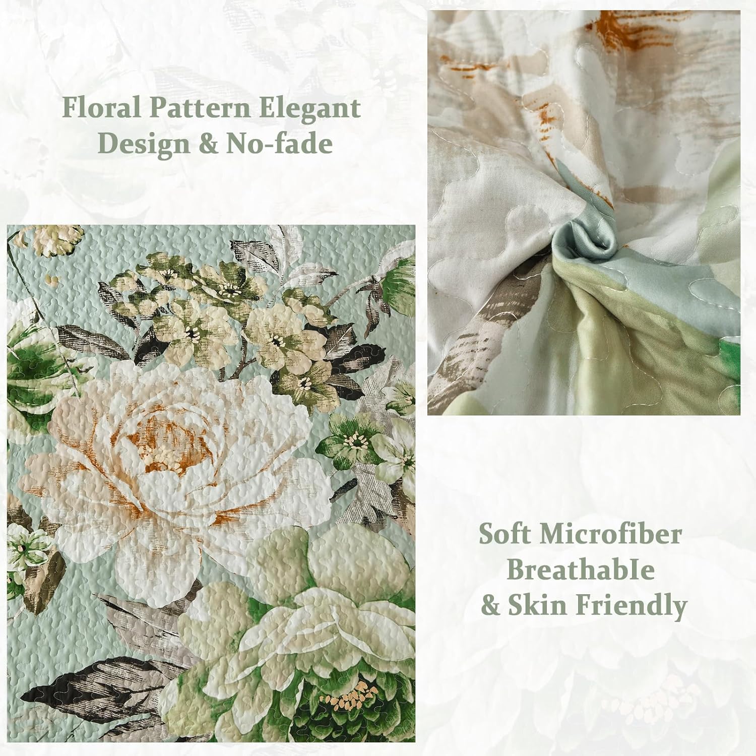 WONGS BEDDING Sage Green Floral Quilt Set King