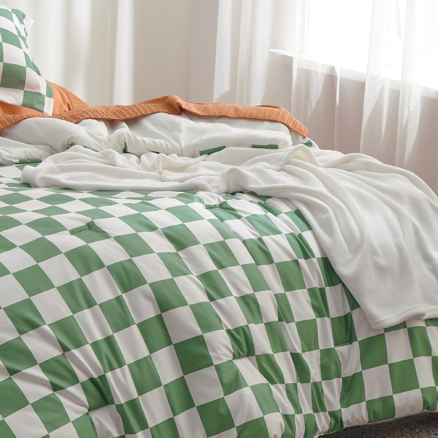 Bedsure Checkered Comforter Set for Boys Twin Extra Long 2 Pieces