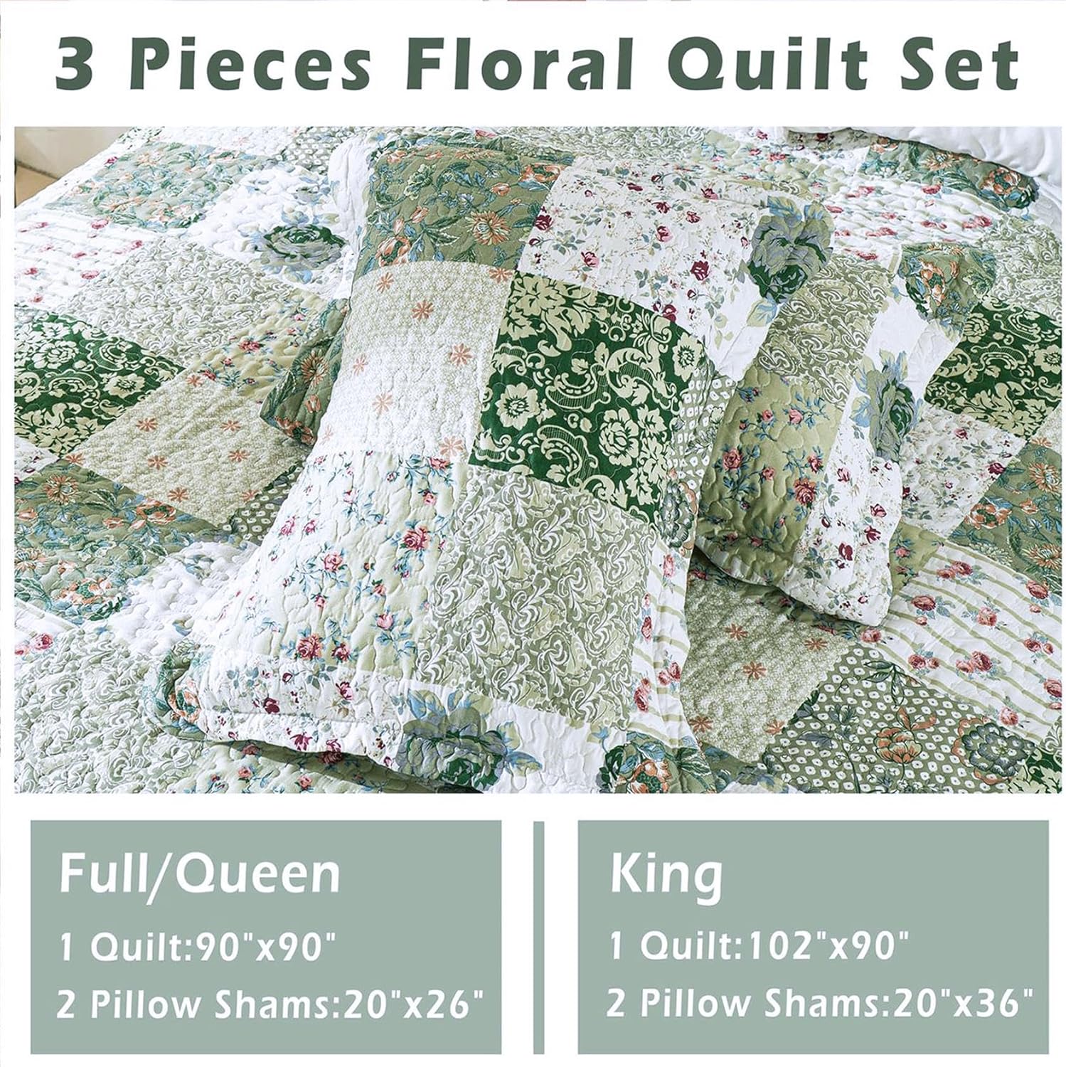 Cmfshape Patchwork Quilt Set King Size Green