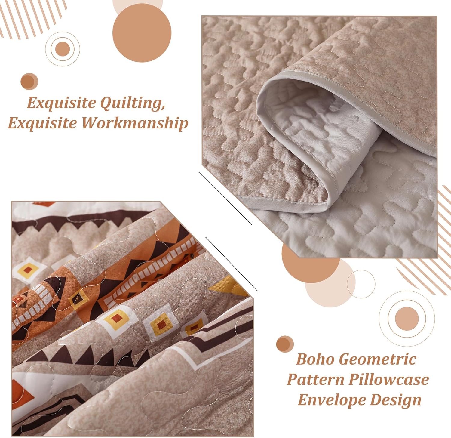 WONGS BEDDING Boho Beige Quilt Set Queen Size 1