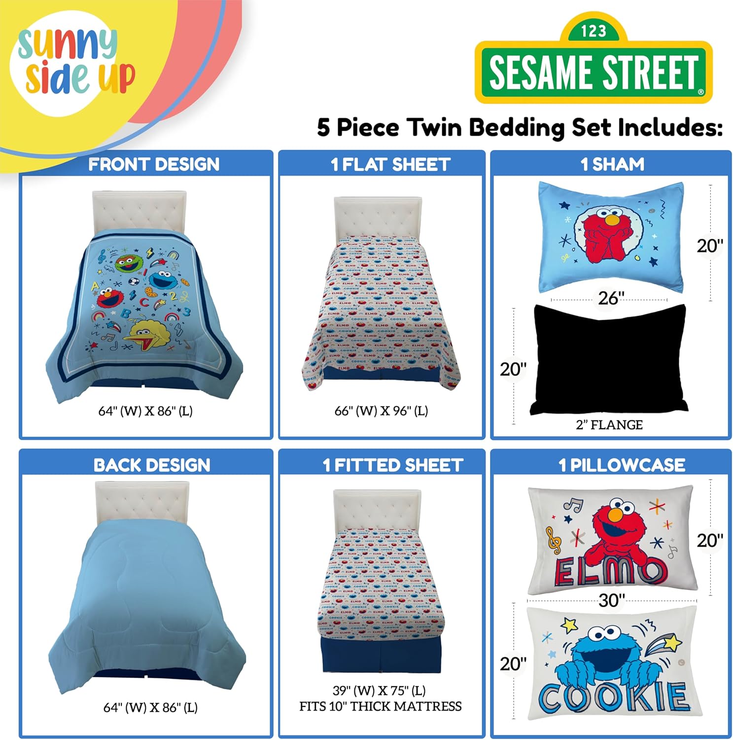 Sesame Street Twin Comforter Set - 5 Piece Kids Bedding
