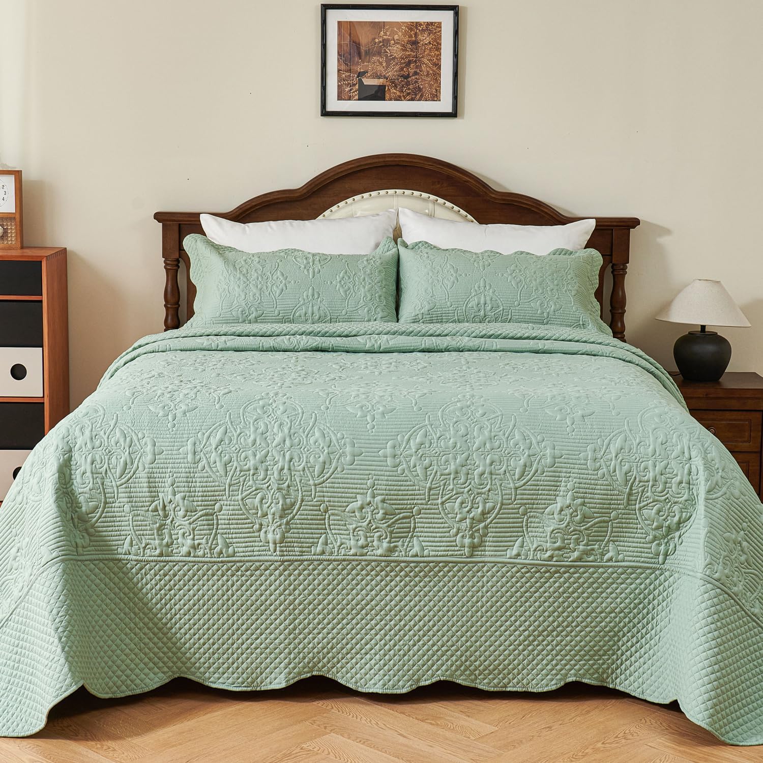 EVENHUG Quilt Set King Size Sage Green 120x128