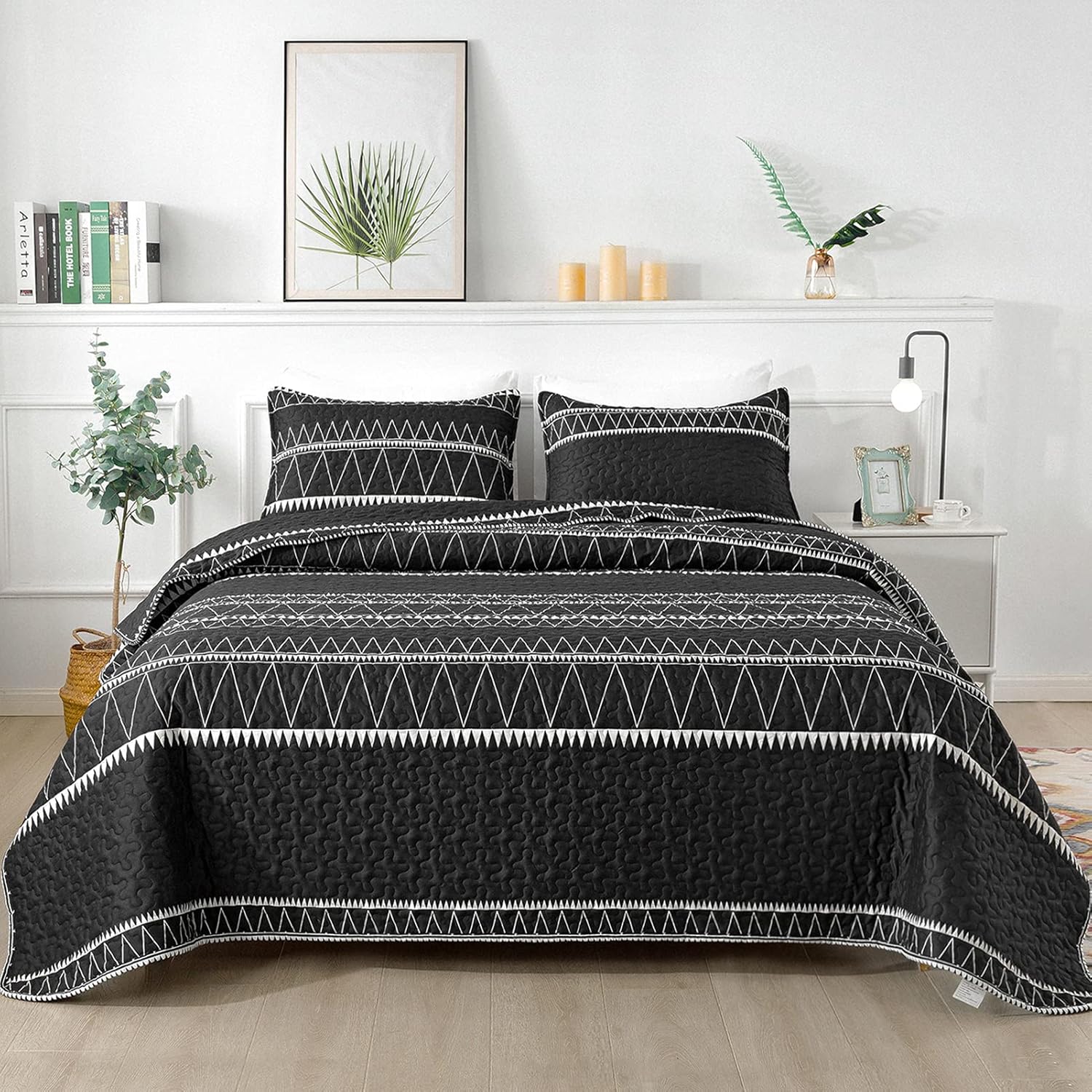Andency Black Quilt Set California King 3Pcs