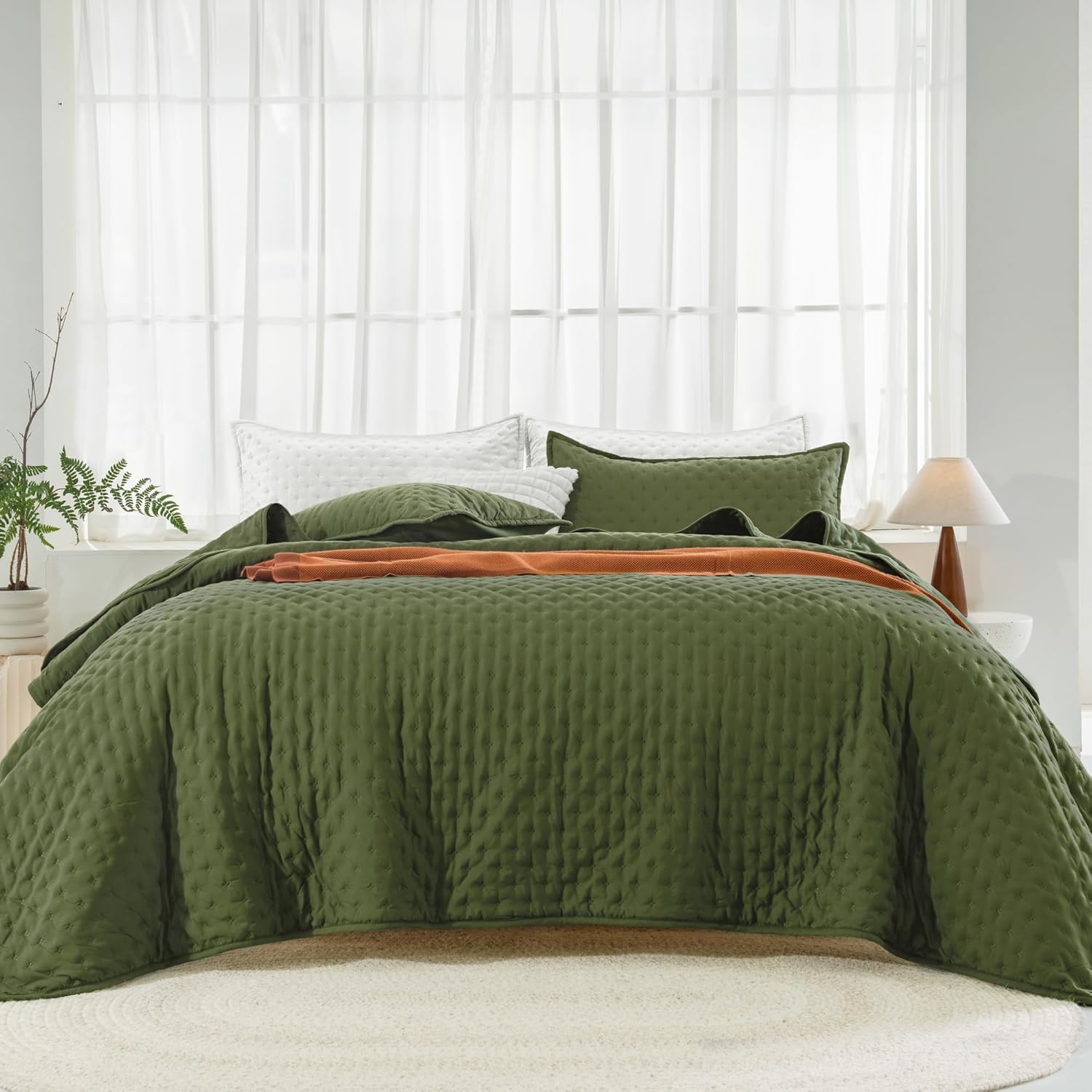 Andency Olive Green California King Quilt Set 3 Piece