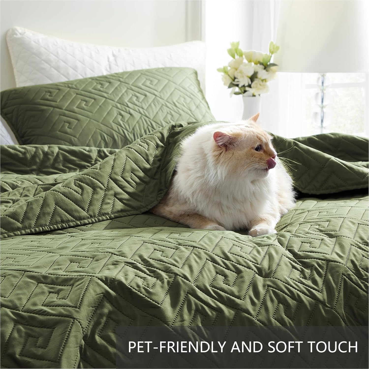 Homelike Moment King Size Quilt Set Olive Green 1