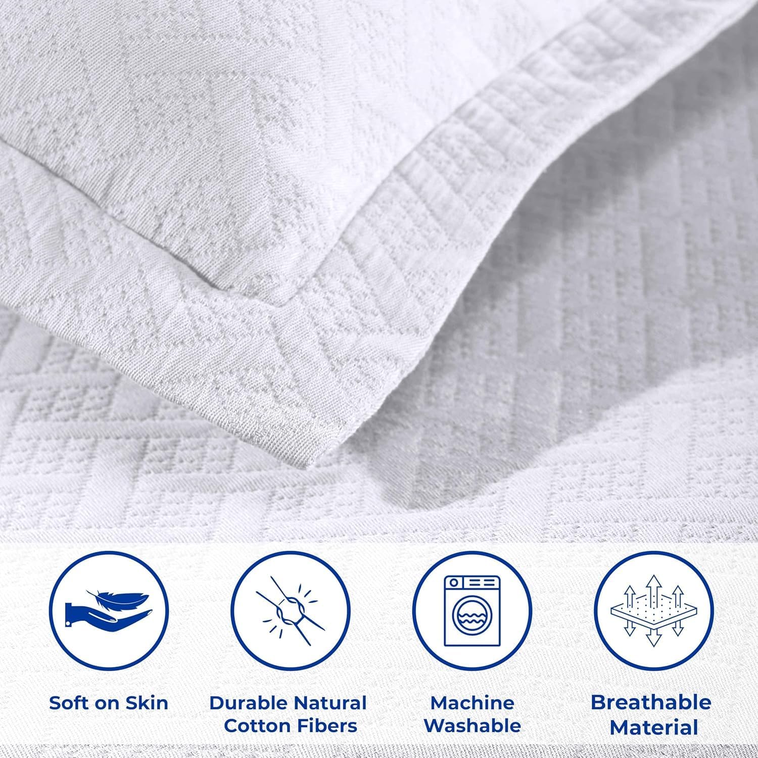 Superior 100 Cotton Matelasse Bedspread Set King White