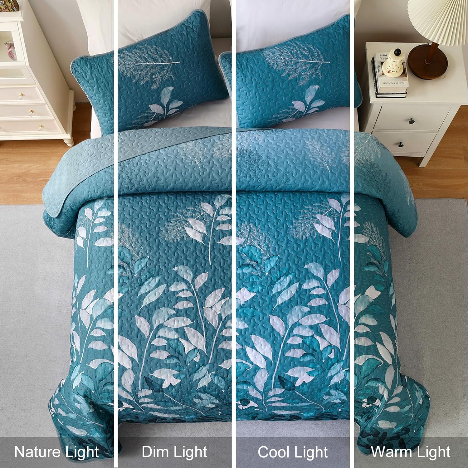 WONGS BEDDING Teal Floral Quilt Set 3PCS Full Size
