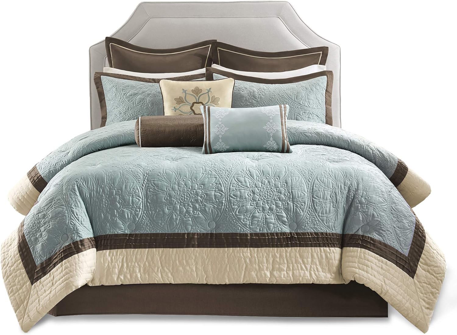 Madison Park Cozy Comforter Set Blue Queen 9 Piece