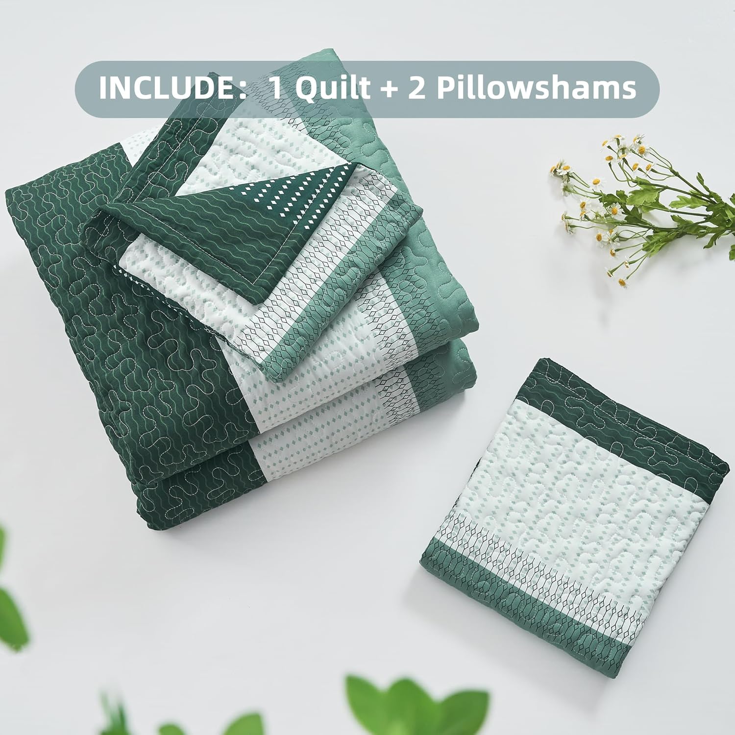 Andency Emerald Green Quilt Set 3-Piece Queen Size