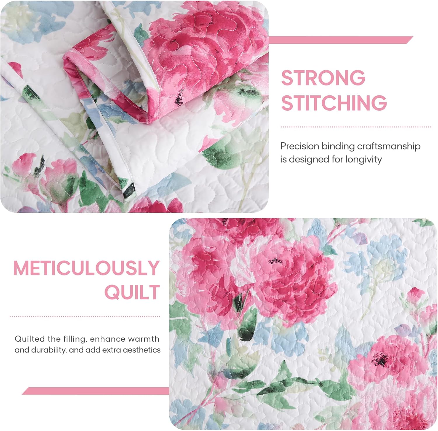 JSD Rose Floral Quilt Set Twin Size 2 PC 1