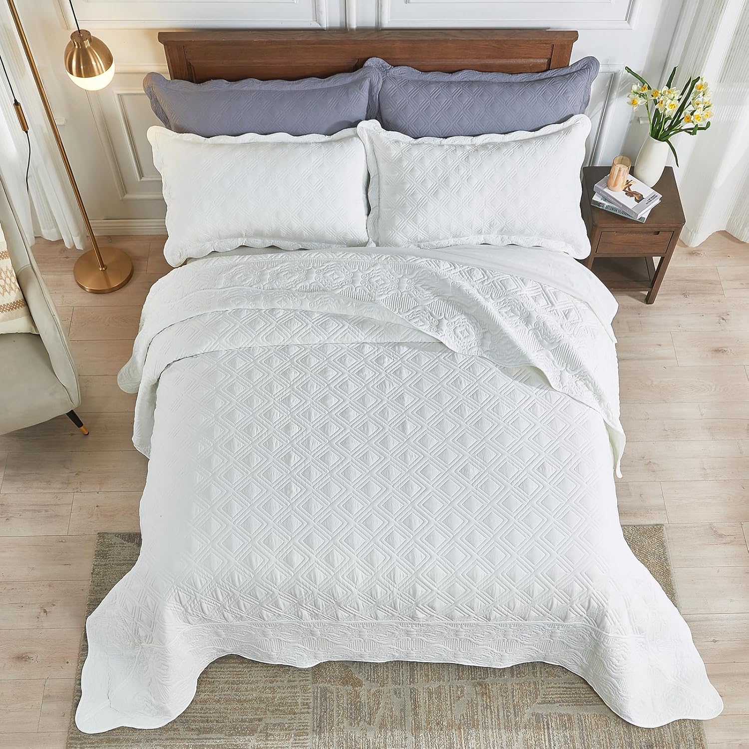 Suchbed California King Bedspread Set White 128x120 1