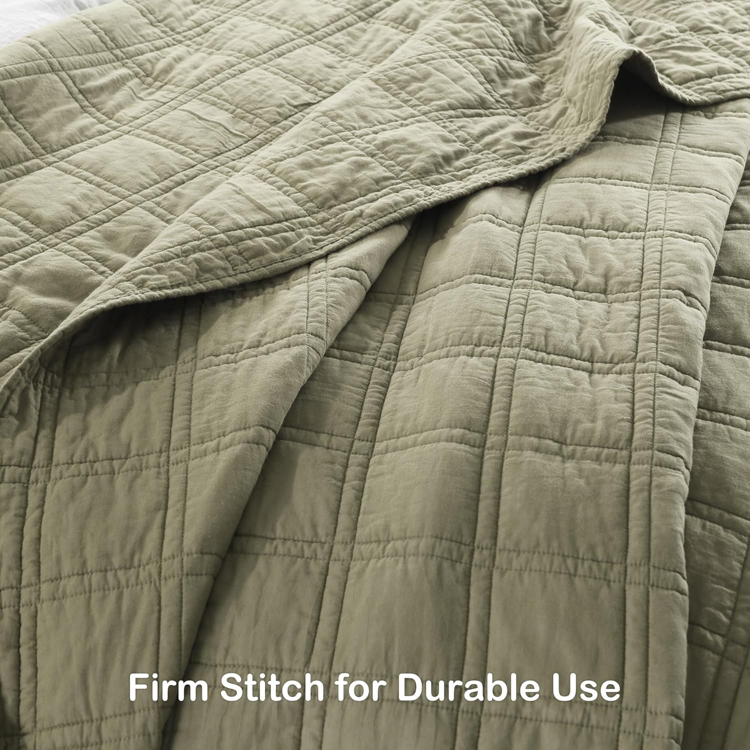 HORIMOTE HOME Cotton Quilt Set Twin Size Olive Green