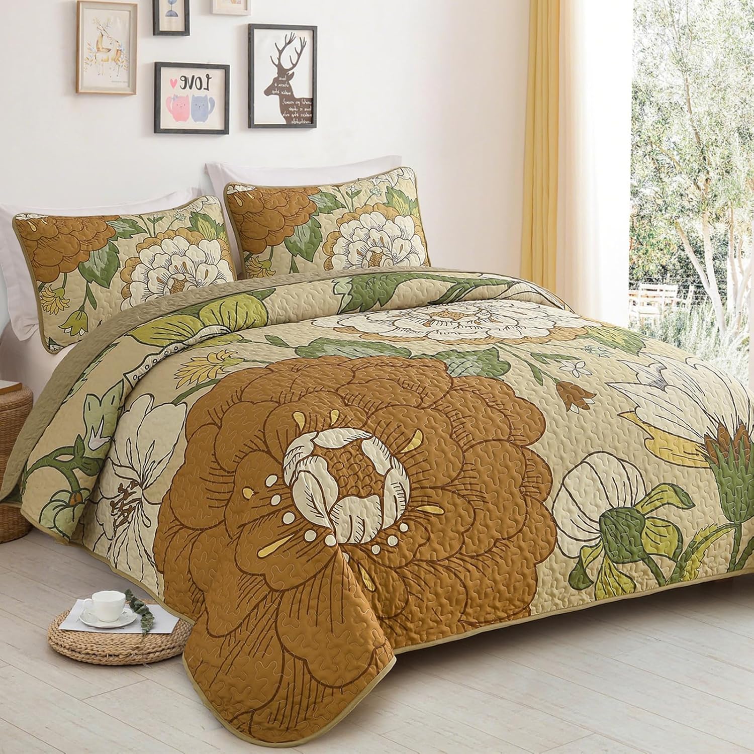 DJY Boho Floral Quilt Set King Size