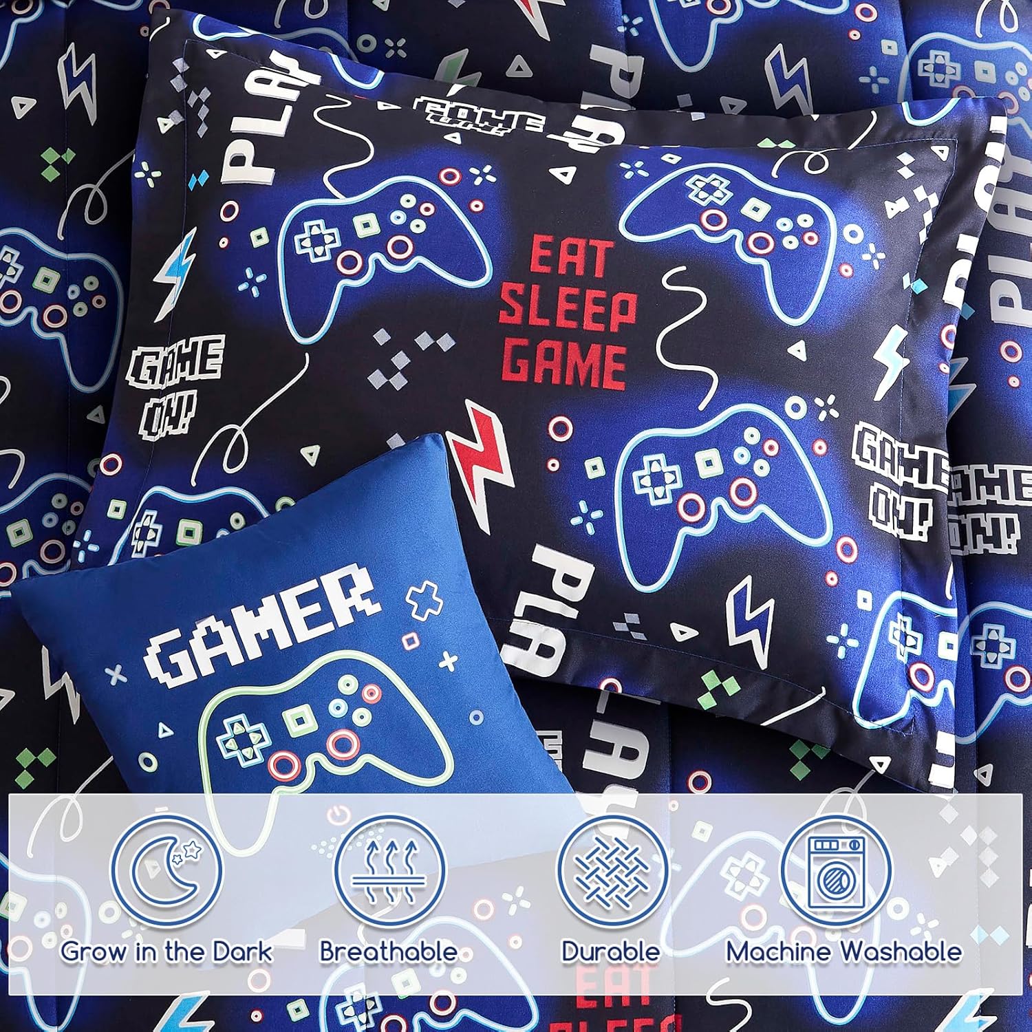 Wink Deer Glow in Dark Gamer Comforter Set for Boys
