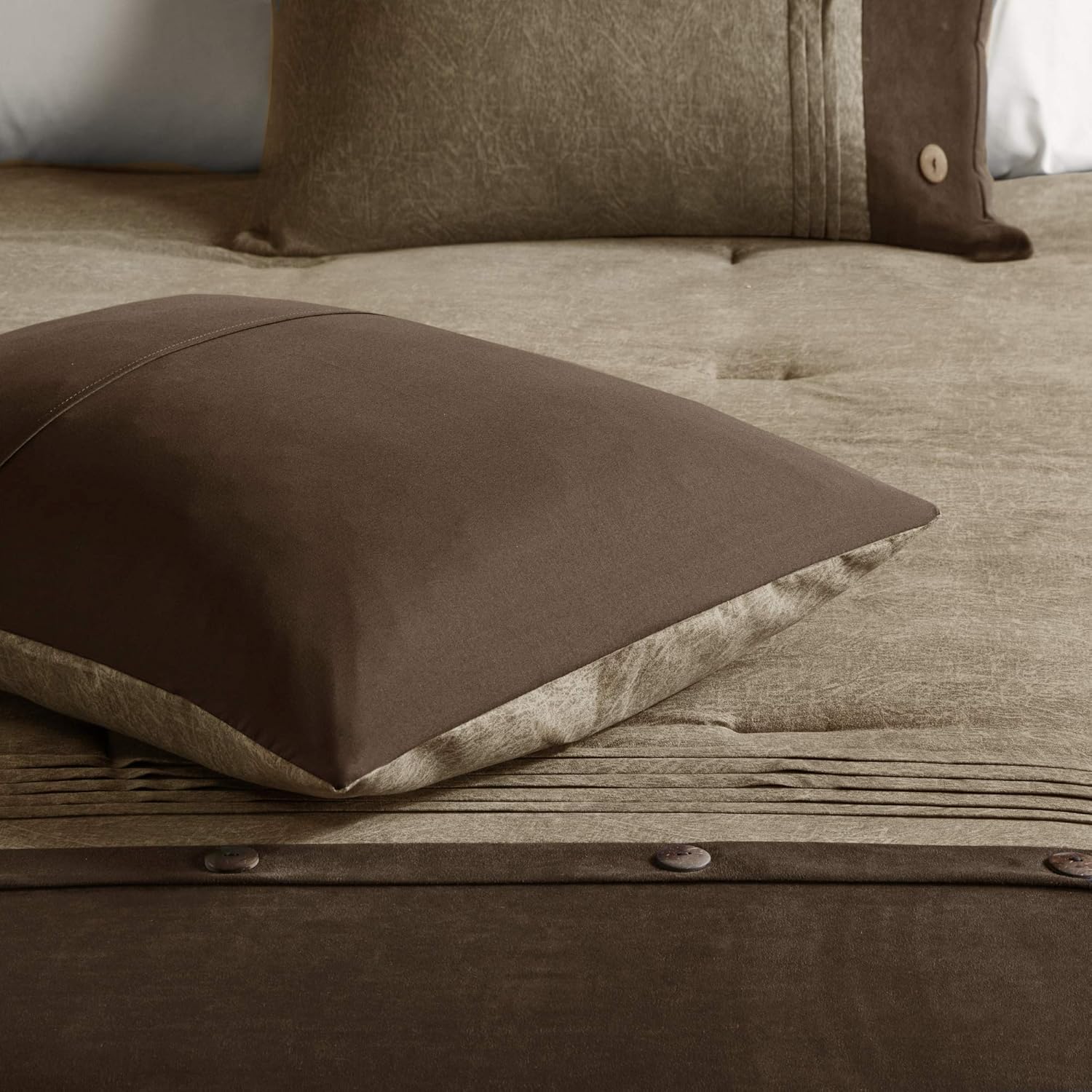 Madison Park Boone Cozy Comforter Set Faux Suede Rustic Brown 7 Piece