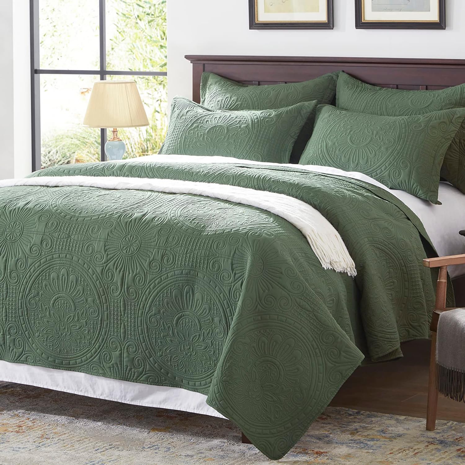 Anluoer Quilt Set Olive Green Embossed